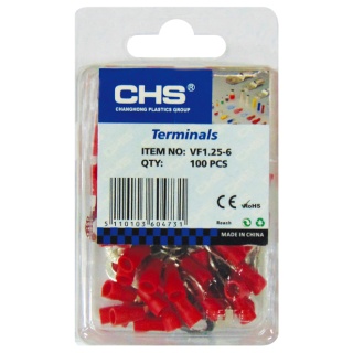 Ακροδέκτης Οπής με Μόνωση Κόκκινη 6.5mm (100τμχ) CHS VF1.25-6