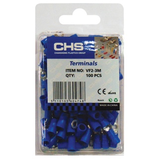 Ακροδέκτης Οπής με Μόνωση Μπλε 3.7mm (100τμχ) CHS VF2-3M