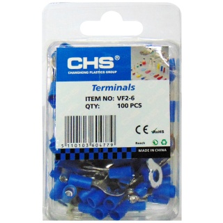 Ακροδέκτης Οπής με Μόνωση Μπλε 6.5mm (100τμχ) CHS VF2-6